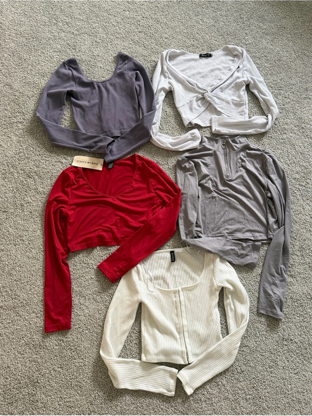 Bundle Women’s Long Sleeve Sweater Tops - Red, White, Gray, Taupe, Lilac